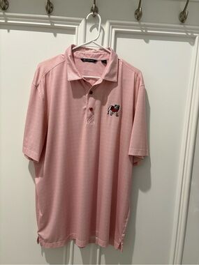 Men's Pink Golf Polo Shirt with Embroidered Georgia Bulldog